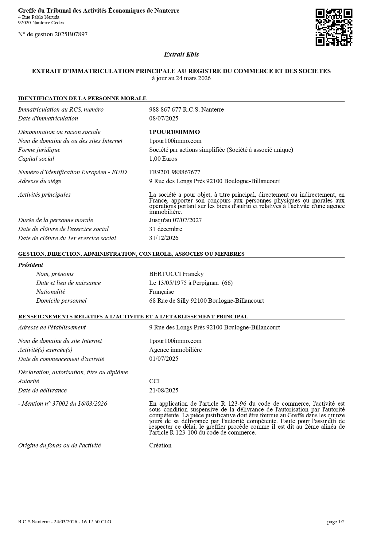 9 RUE DES LONGS PRÉS 92100 BOULOGNE-BILLANCOURT