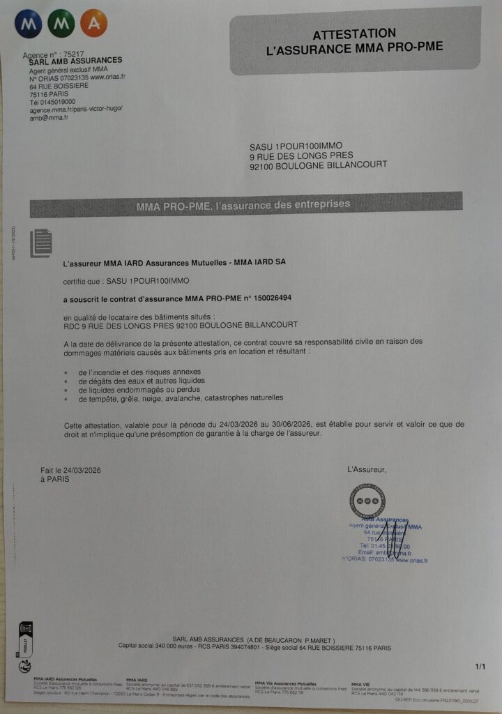 ASSURANCE AGENCE 1POUR100IMMO